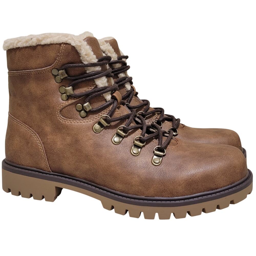 Sun + Stone Men Kyson Combat Hiker Boots Size US 9M Tan Brown Faux Leather